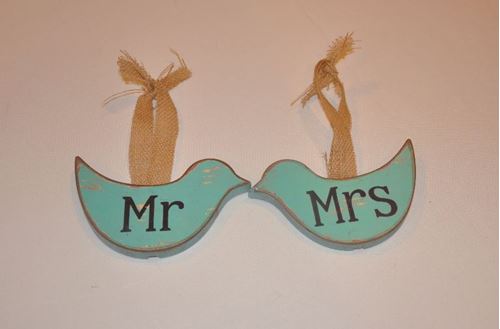 Picture of Sign (Mr & Mrs Birds)  - Aqua Blue