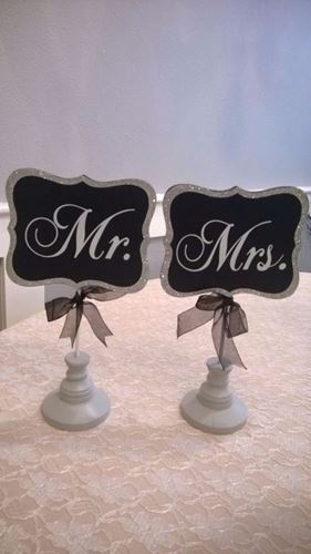 Picture of Sign (Mr & Mrs Pedestal)  - Black & White
