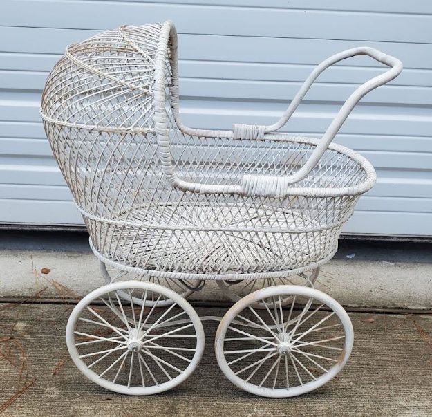 Picture of Furniture (Vintage Wicker Baby Carriage)  - White