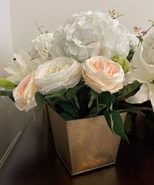 Picture of Decor (Gold Square Metal Floral Vase)  - Off White